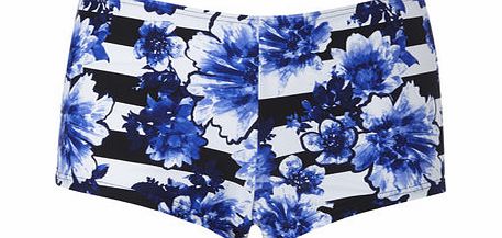 Bhs Blue And White Floral Stripe Swim Short,