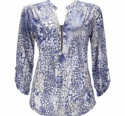 Bhs Blue Animal Zip Front Shirt, blue 12033421483