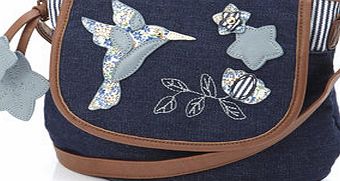 Bhs Blue Demin Bird Applique Cross Body Bag, blue