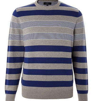 Bhs Blue Fine Stripe Cotton Jumper, Blue BR53B04FBLU