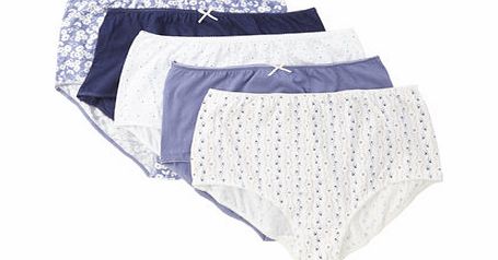 Bhs Blue Floral 5 Pack Full Brief Knickers, blue