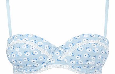 Blue Floral Cotton Bra, aqua 2303831899