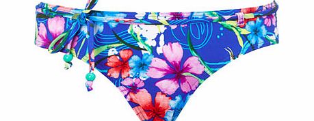 Blue Floral Print Bikini Bottoms, blue multi