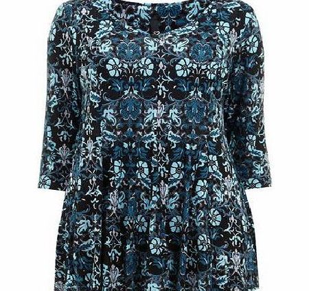 Bhs Blue Foil Print Godet Top, blue multi 12612370214