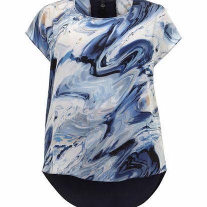 Bhs Blue Marble Print Top, blue 12610261483