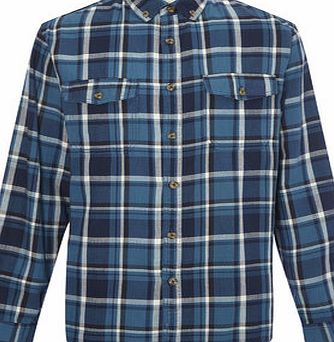 Bhs Blue Mix Cotton Herringbone Checked Shirt, Blue