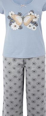 Bhs Blue Multi Butterfly Top Crop Pyjama Set, blue