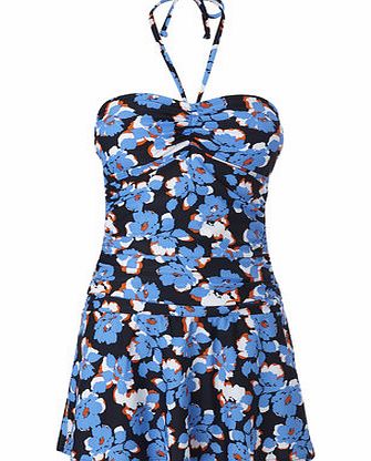Bhs Blue Multi Shadow Floral Swimdress, navy multi