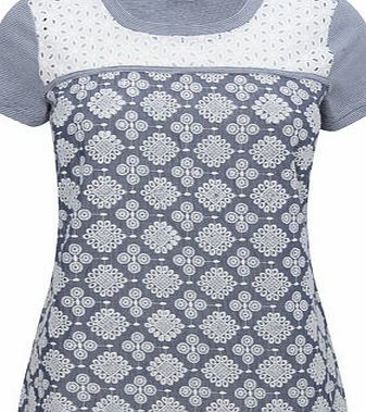 Bhs Blue Petite Stripe and Shiffly Cotton Top, blue