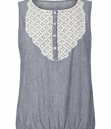 Bhs Blue Stripe Lace Bib Blouse, blue stripe