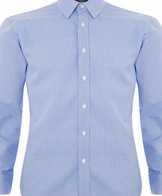 Bhs Blue Twill Check Regular Fit Point Collar Shirt,
