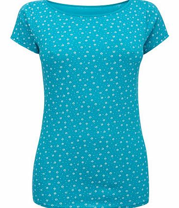 Blue/white Short Sleeve Print Slash Neck,