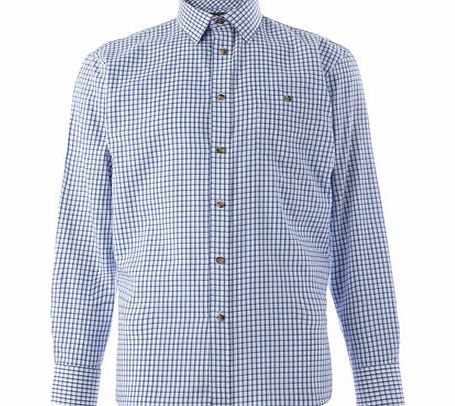 Bhs Blue Window Pane Check Brushed Cotton Shirt,