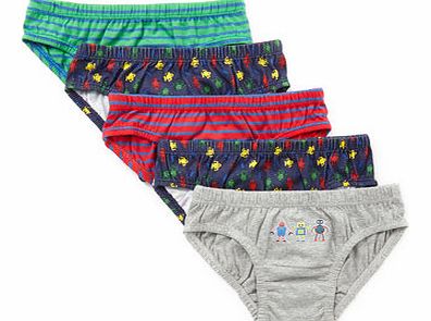 Boys 5 Pack Multi Coloured Robot Briefs, green