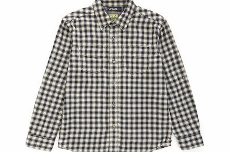 Boys Black  White Checked Shirt, black/white