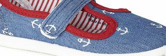 Bhs Boys Denim Anchor T-Bar Plimsolls, stone wash