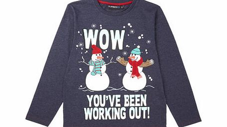 Bhs Boys Navy Christmas Snowman Long Sleeved Top,