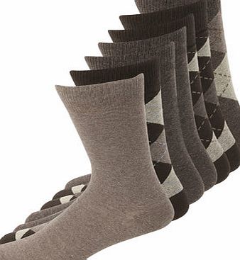 Bhs Brown 7 Pack Argyle Socks, Brown BR61F16FBRN