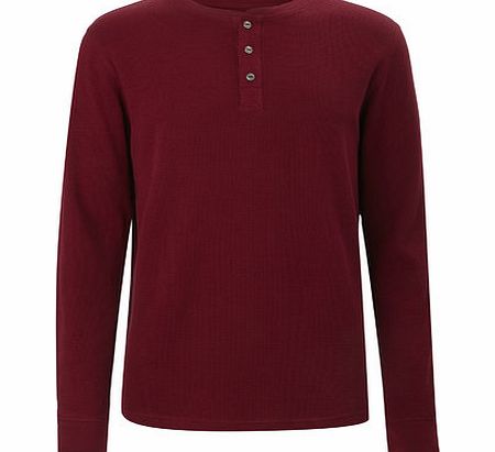 Burgundy Waffle Grandad Top, Red BR54W06FRED