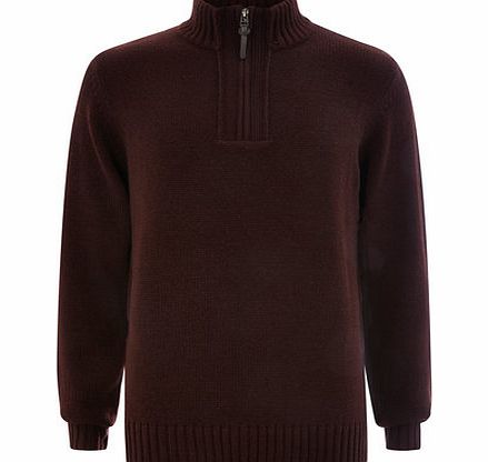 Burgundy Zip Neck Jumper, Red BR53E10FRED