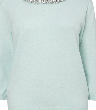 Bhs Celadon Embellished Neck Jumper, celadon 587933794
