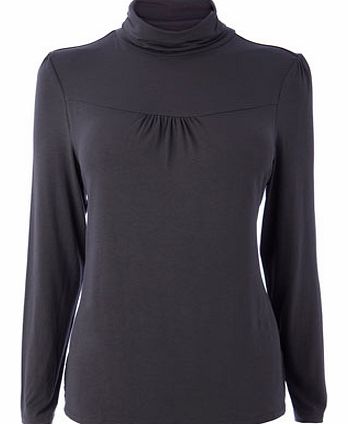 Bhs Charcoal Roll Neck With Yoke Detail, grey marl