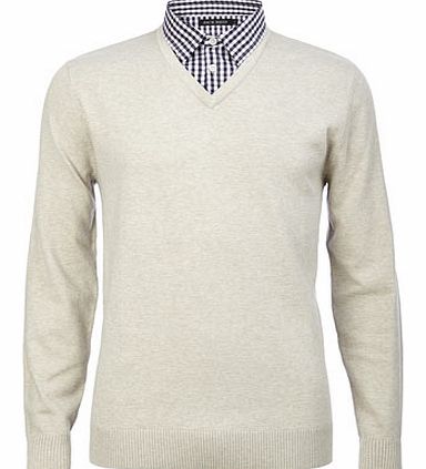 Bhs Check Mock Shirt Jumper, Cream BR53M02ENAT