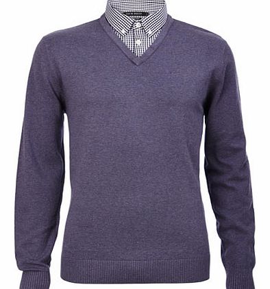 Bhs Check Mock Shirt Jumper, Purple BR53M02EPUR
