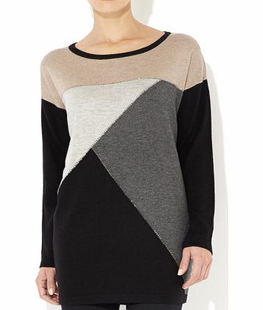 Bhs Colour Block Embellished Tunic, stone 12034542730