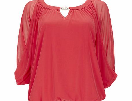 Bhs Coral Chiffon Mesh Top, coral 12035063641