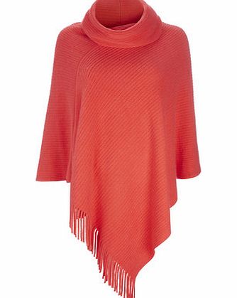 Bhs Coral Fringe Rib Poncho, coral 12034403641