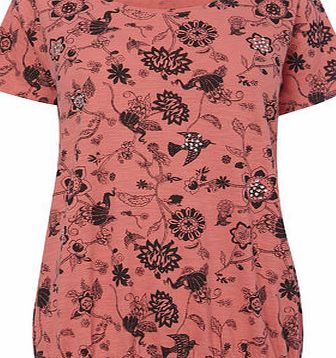 Bhs Coral Short Sleeve Floral Bubble Hem, coral
