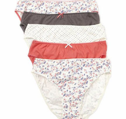 Bhs Cream Floral Botanical 5 Pack High Leg Briefs,