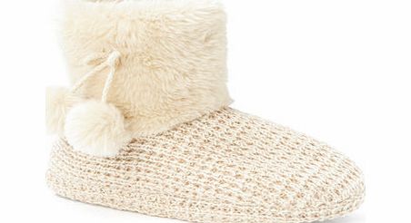 Bhs Cream Knit and Fur Slipper Bootie, cream