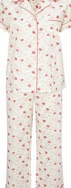 Bhs Cream Multi Oriental Revere Cotton Pyjama,