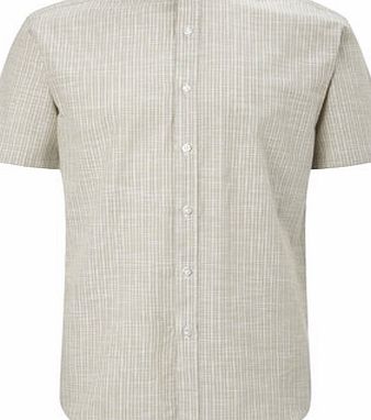 Bhs Cream Short Sleeve Stripe Grandad Collar Shirt,