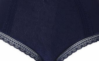 Bhs Dark Blue Jacquard and Lace Full Brief, dark