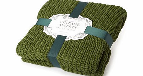 Dark green Vintage rib knitted throw, dark green