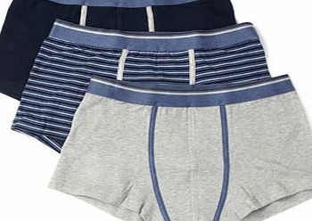 Bhs Denim Blue 3 Pack Stripe Hipsters, Blue