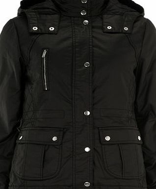 Bhs Dorothy Perkins Black Coated Quilt Hood Jacket,