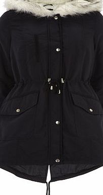 Bhs Dorothy Perkins Navy White Faux Fur Parka Coat,