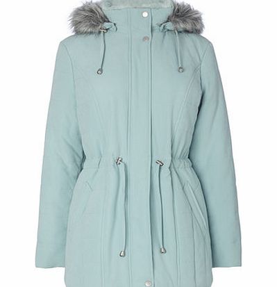 Bhs Duck Egg Padded Coat With Faux Fur Hood, duck