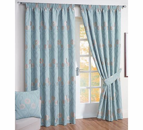 Duck egg stylized flower pencil pleat curtain,