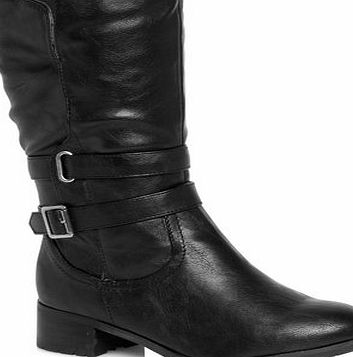 Bhs Evans Black Double Strap Extra Wide Biker Boots,