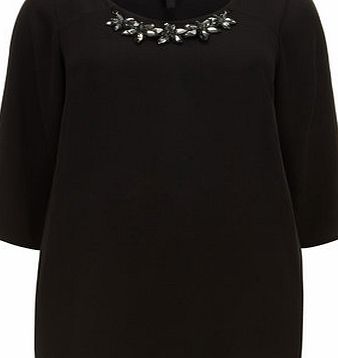 Bhs Evans Black Floral Neck Trim Top, black