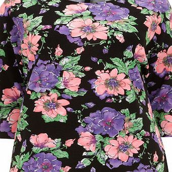 Bhs Evans Black Floral Waffle Top, black 12611828513