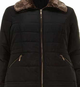 Bhs Evans Black Fur Trim Padded Coat, black