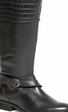 Bhs Evans Black Leather Croc Extra Wide Riding