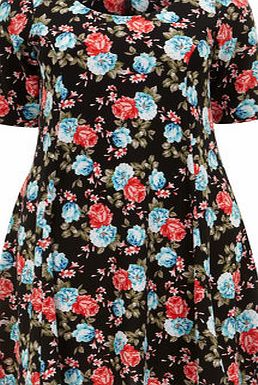 Bhs Evans Black Petite Floral Skater Dress,