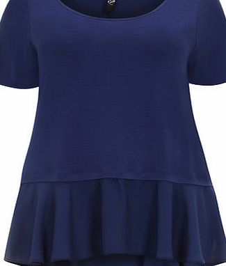 Bhs Evans Blue Short Sleeve Peplum Top, blue